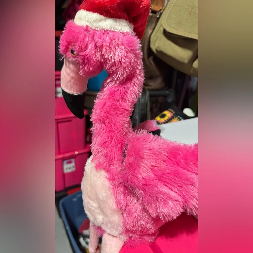 Pink Flamingo Bird Toy with Santa Hat